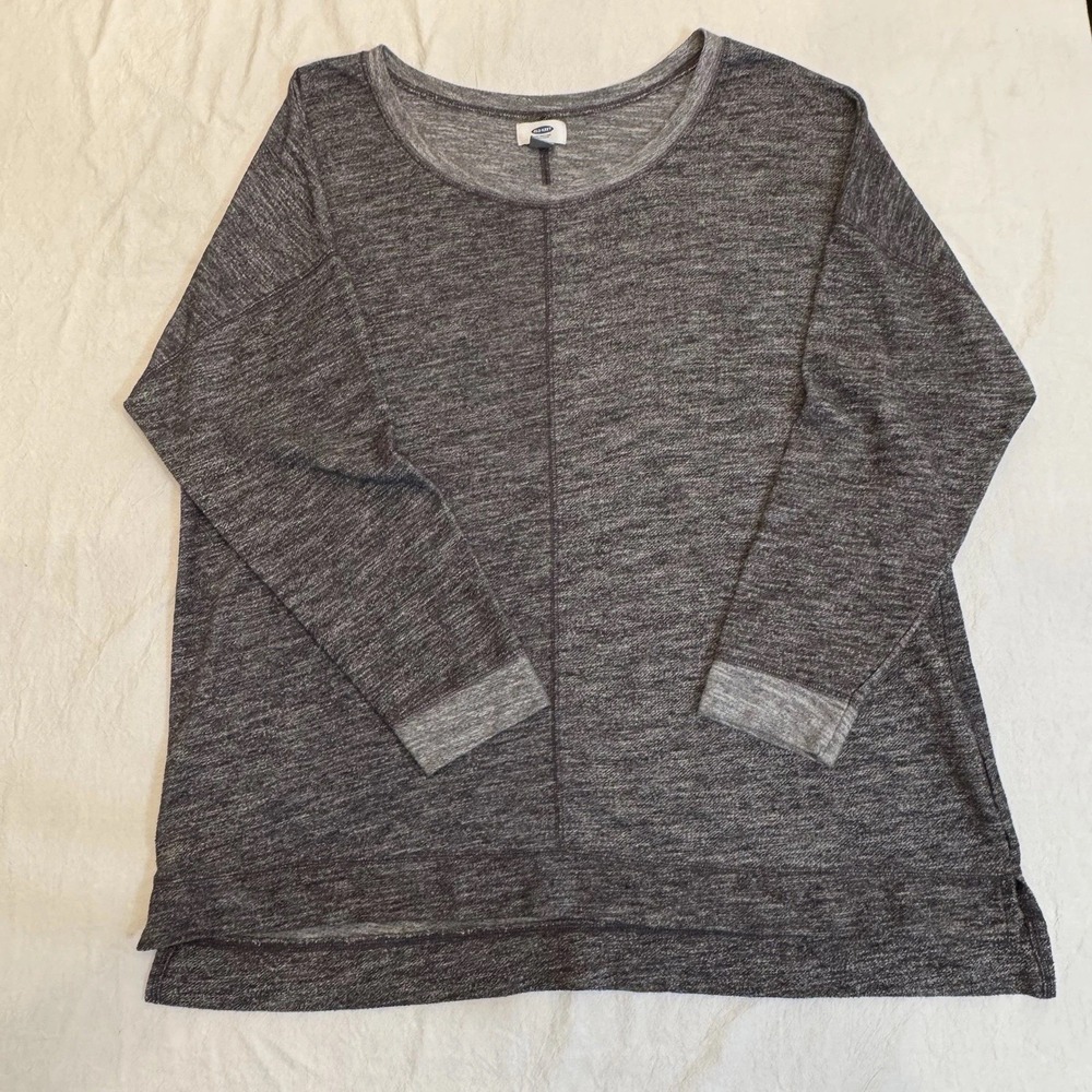 Old Navy Tunic Sweater Top Womens XL Grey Heather Knit 3/4 Sleeve Side Slit Soft